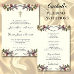 Floral Christian Cross Wedding Rings Catholic Invitation<br><div class="desc">Personalize our beautiful traditional Christian Catholic wedding invitations with gold wedding rings entwining a golden crucifix and flowers.  Ivory background and all text and fonts can be modified.</div>