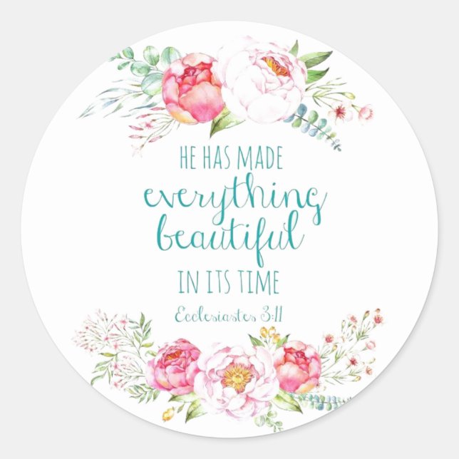 Floral Christian Ecclesiastes Bible Scripture Classic Round Sticker (Front)