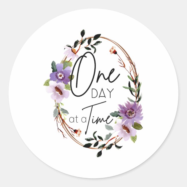 Floral Christian One Day At A Time Bible Verse Rel Classic Round Sticker (Front)