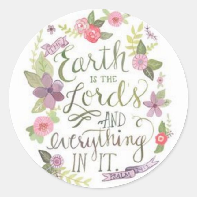 Floral Christian Psalms Bible Scripture Verse Classic Round Sticker (Front)