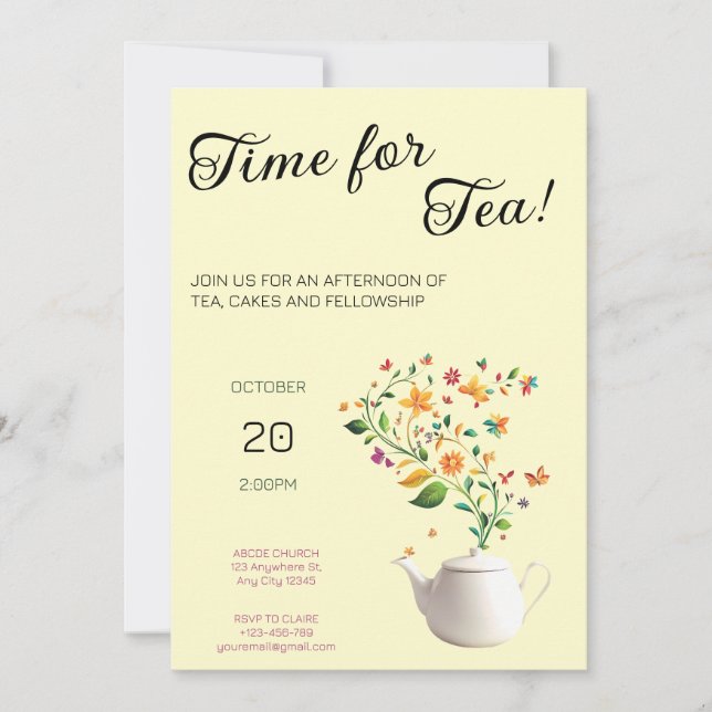 Floral Christian Tea Party Invitation (Front)