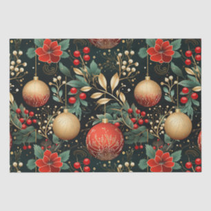 Floral Christmas Chic Pattern Red Green Gold Tissue Paper