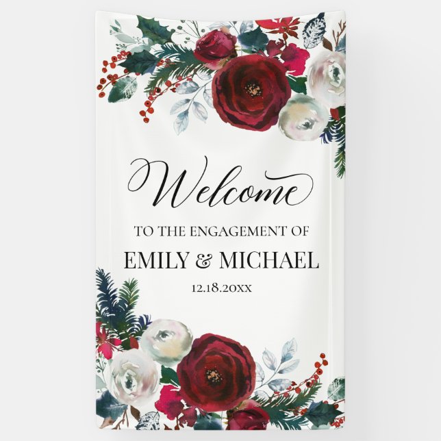 Floral Christmas Engagement party banner custom (Vertical)