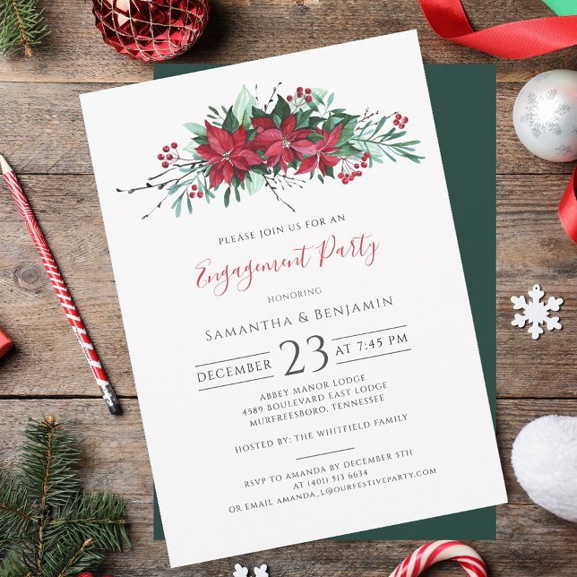 Floral Christmas Engagement Party Winter Berries Invitation (Floral Christmas Engagement Party Winter Berries Invitation)