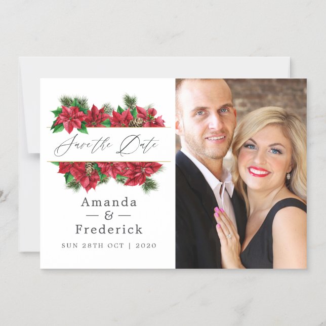 Floral Christmas Geometric Wedding Save the Date Magnetic Invitation (Front)