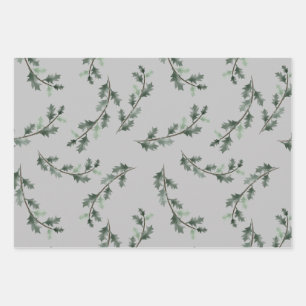Floral Christmas greeting mistletoe and pine wreat Wrapping Paper Sheet
