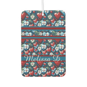 Floral Christmas Hearts in Red Blue and Green Air Freshener