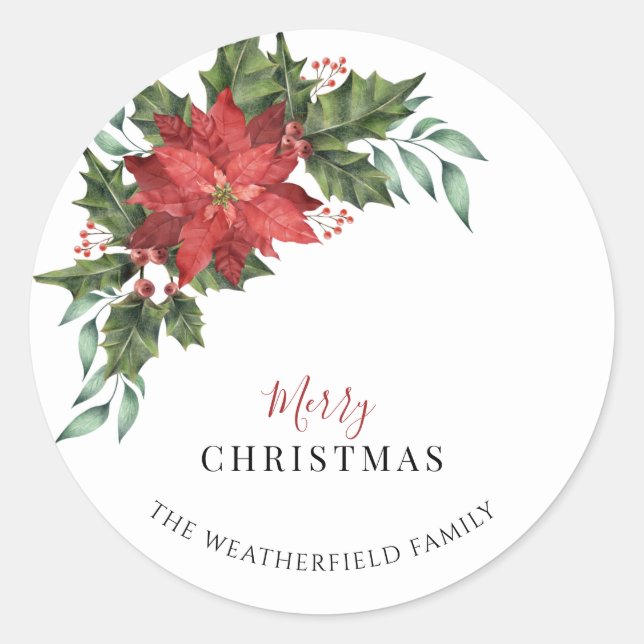 Floral Christmas Holiday Botanical Classic Round Sticker (Front)