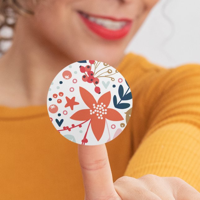 Floral Christmas Holiday envelope Classic Round Sticker (Creator Uploaded)