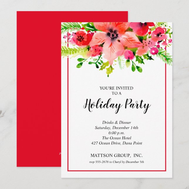 Floral Christmas Holiday Invitations (Front/Back)