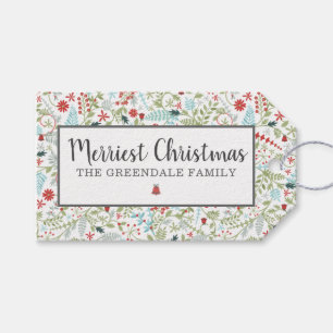 Floral Christmas Holiday Pattern Personalized Gift Tags