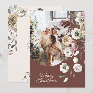 Floral Christmas Holiday Photo Personalized Card