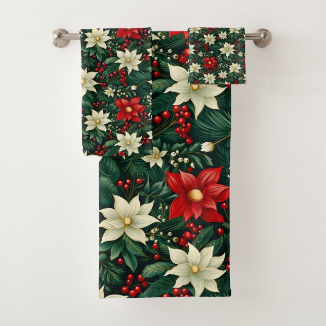 Floral Christmas Pattern  Bath Towel Set (Insitu)