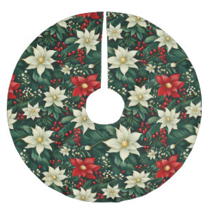 Floral Christmas Pattern Brushed Polyester Tree Skirt