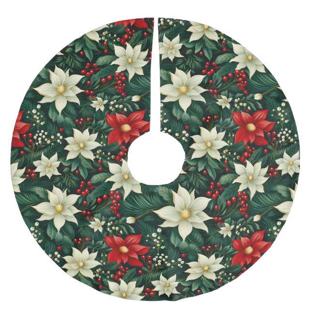 Floral Christmas Pattern  Brushed Polyester Tree Skirt (Front)