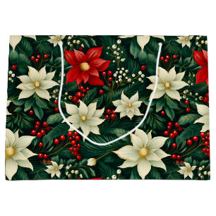 Floral Christmas Pattern  Large Gift Bag
