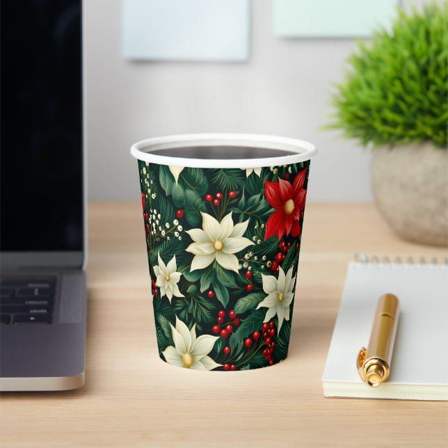 Floral Christmas Pattern  Paper Cups (Insitu)