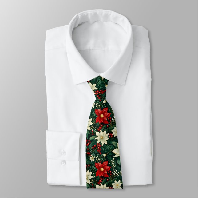 Floral Christmas Pattern  Tie (Tied)