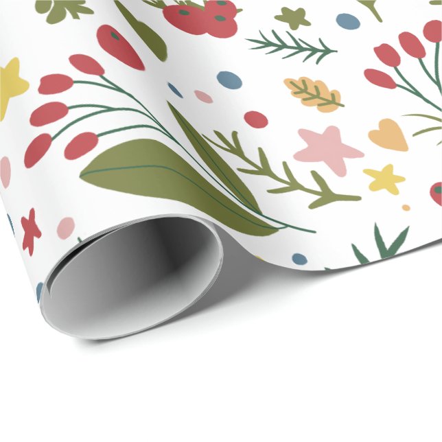 Floral Christmas pattern Wrapping Paper (Roll Corner)