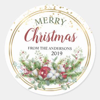 Floral Christmas personalized stickers labels