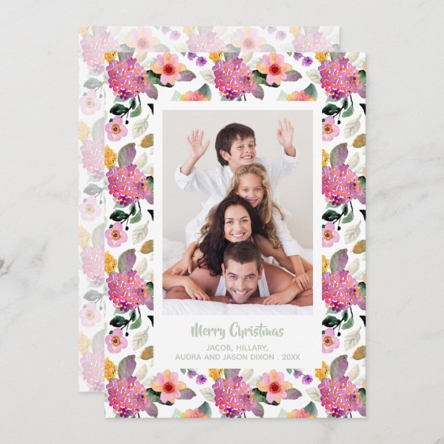 Floral Christmas Photo Holiday Card (Front/Back)