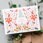 Floral Christmas Pretty Holiday Card<br><div class="desc">Floral Christmas Pretty Holiday Card. Red,  white,  Mint pink and pastel colours,  bright and happy. christmas trees birds,  hearts,  berries,  stars. Happy and festive with cute detail!</div>