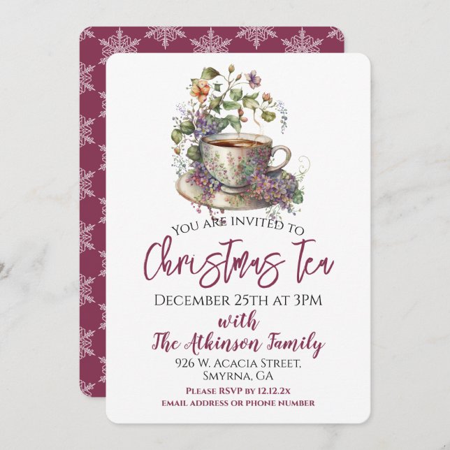 Floral Christmas Tea Party Invitation (Front/Back)