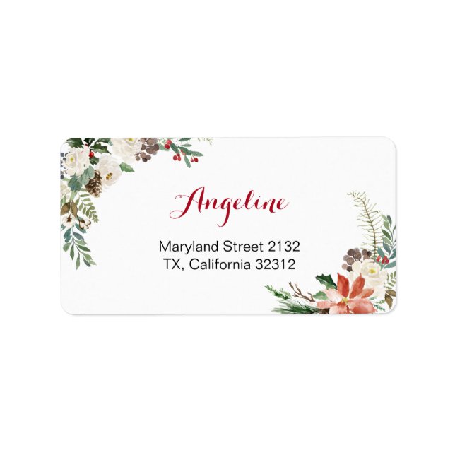Floral Christmas Wedding Modern Address Label (Front)