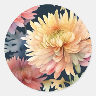 Floral Chrysanthemum Botanical Classic Round Sticker