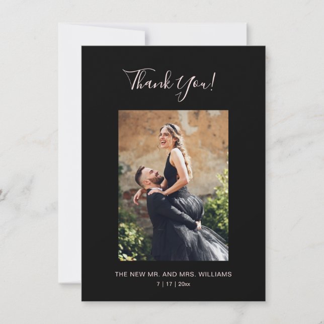 Floral Chrysanthemum Dark Romantic Wedding  Thank You Card (Front)