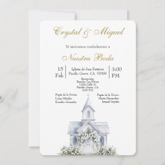Floral Church Spanish wedding Invitation