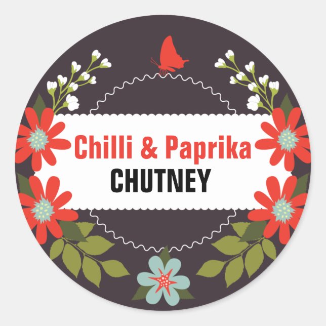 Floral Chutney Labels - 3 inch or 1.5 inch (Front)