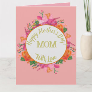 Floral Circle Banner Mother's Day Pink Card