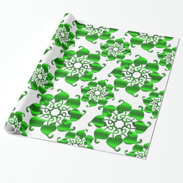 floral circles green pattern with leaves wrapping paper (Unrolled)