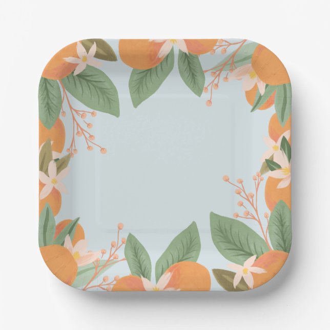 Floral Citrus Bridal Shower Paper Plates (Front)