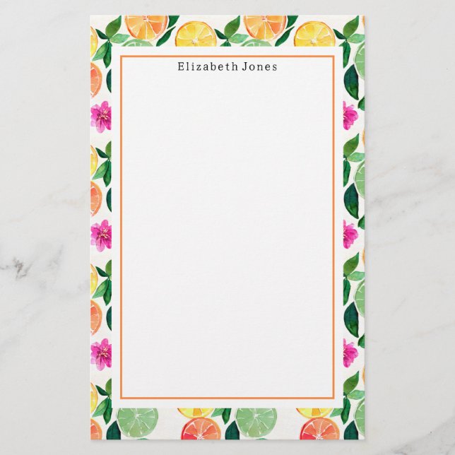 Floral Citrus Orange Lemon Lime Grapefruit Stationery (Front)