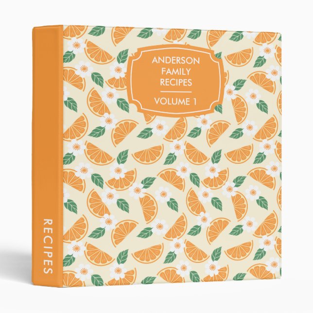 Floral Citrus Oranges Pattern Personalized Recipe Binder (Front/Spine)