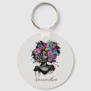 Floral Classy Afro Woman Keychain