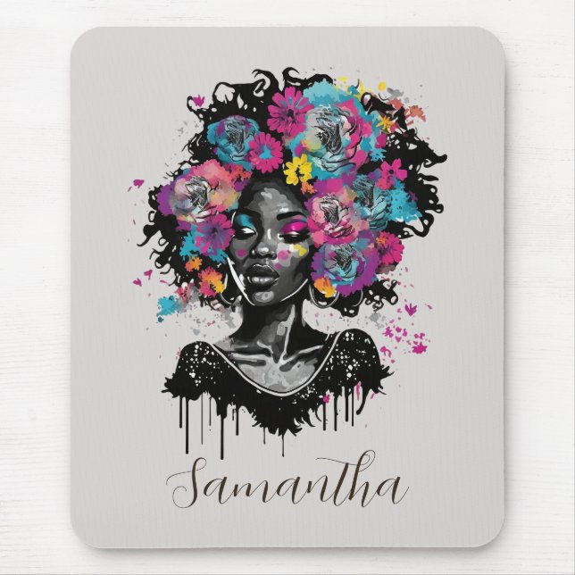 Floral Classy Afro Woman Mouse Pad (Front)