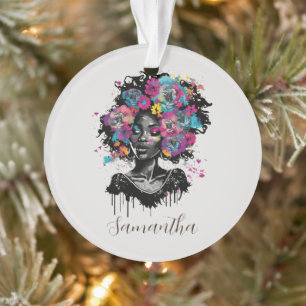 Floral Classy Afro Woman Ornament