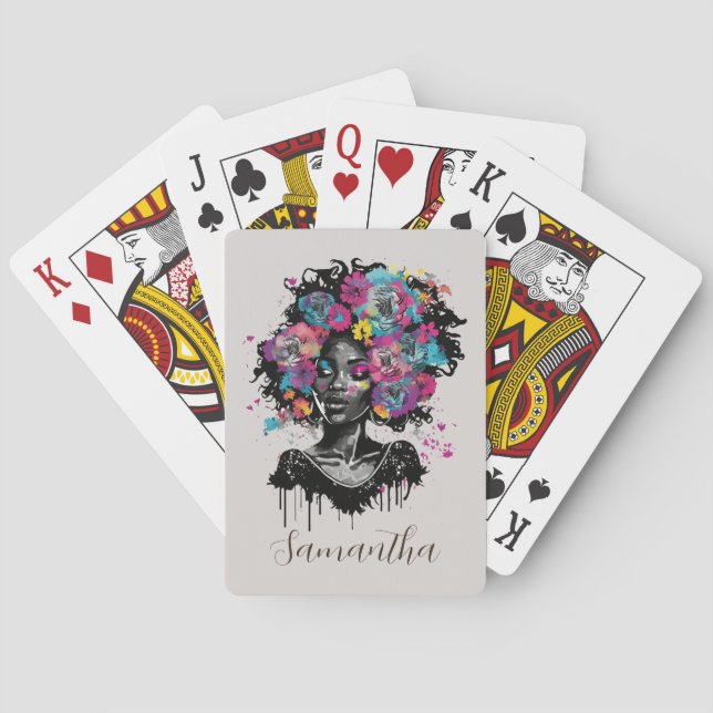Floral Classy Afro Woman Playing Cards (Back)