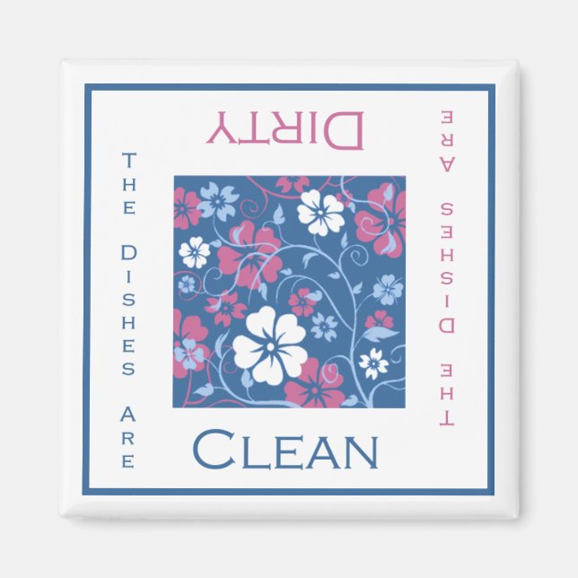 Floral Clean or Dirty Dishwasher Magnet (Front)