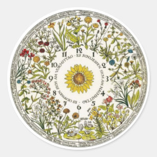 Floral Clock Garden Planting  Classic Round Sticker