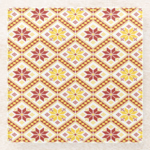 Floral cloth pattern glass coaster