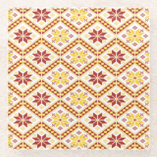Floral cloth pattern glass coaster (Front)