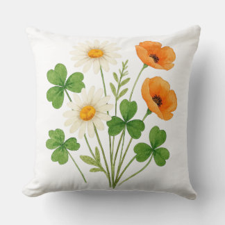 Floral Clover Bouquet St. Patrick’s Day  Throw Pillow