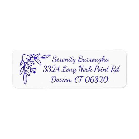 Floral Cobalt Blue Hearts And Flowers Return Address Label