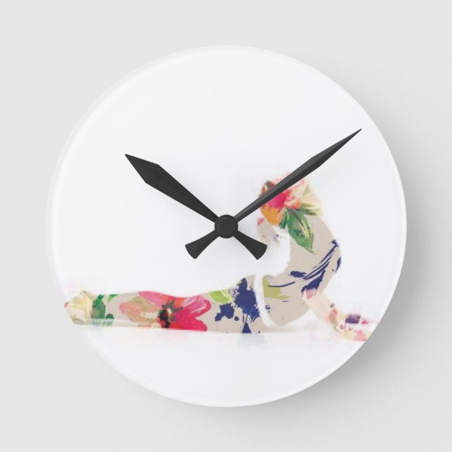 Floral Cobra Yoga Pose Series Round Clock (Front)