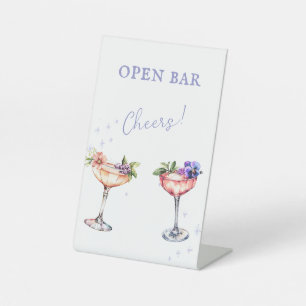 Floral Cocktail Open Bar Pedestal Sign
