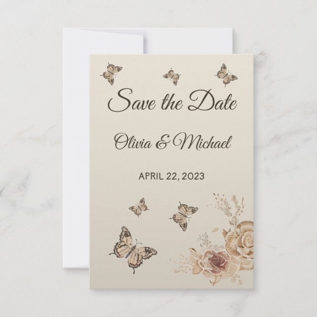 Floral Coffee Cream elegant Boho Save The Date (Front)